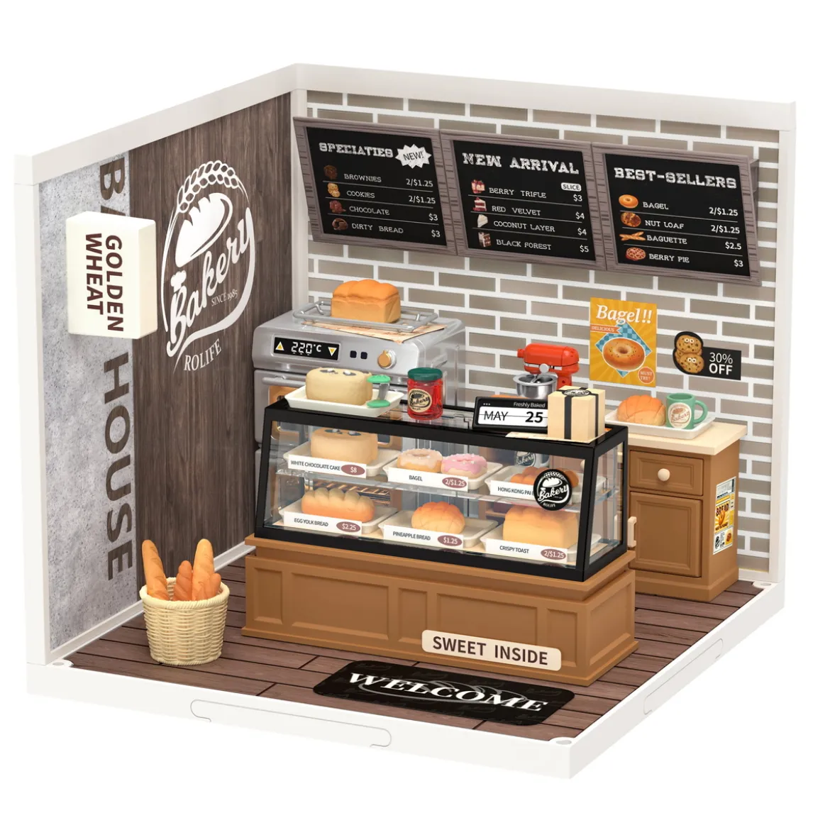 Rolife DIY Super Creator Golden Wheat Bakery miniatyr diorama – DW005B, 163×163×152 mm