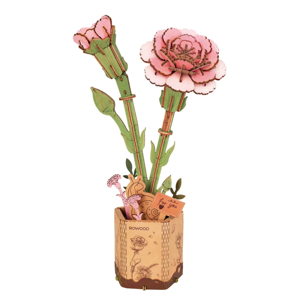 Rolife DIY Wooden Flower 3D-pussel träblomma TW042 Red Rose 85×65×210 mm