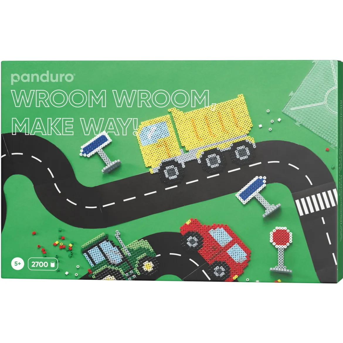Rörpärlor Midi kit Fordons-tema, 2700 pärlor à Ø5 mm, 2 fyrkantiga pärlplattor + väg-stickers
