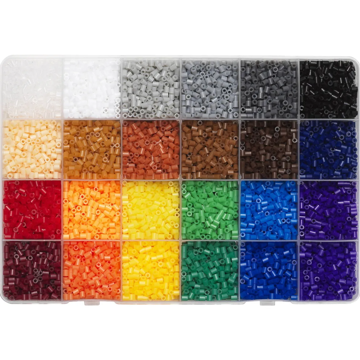 Rörpärlor Mini storpack Basic – 12000 Mini-pärlor i 24 basfärger. Pärlorna är Ø2,5 mm