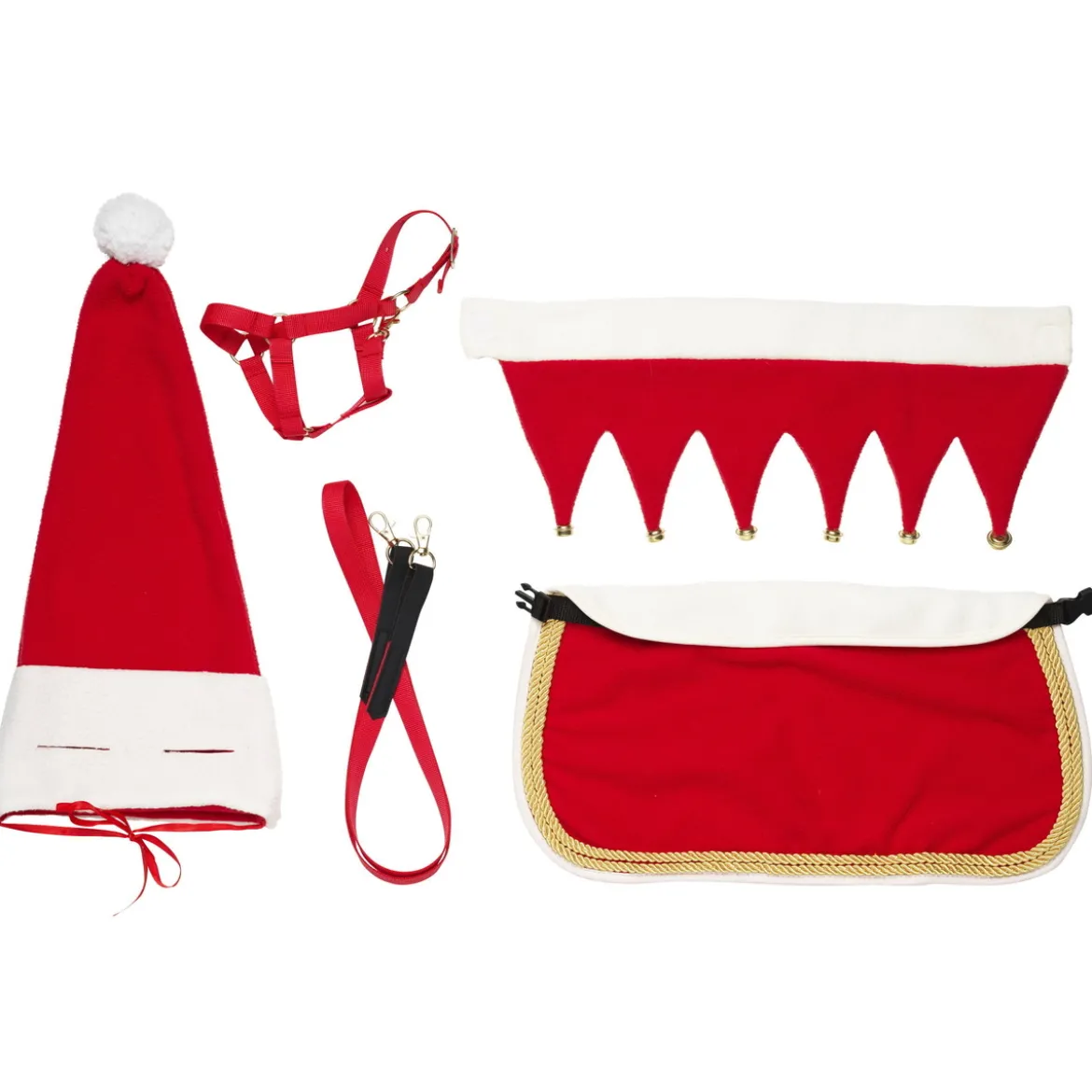 Rött & fint jul-kit med julkläder till din kära käpphäst / hobby horse, 5 delar