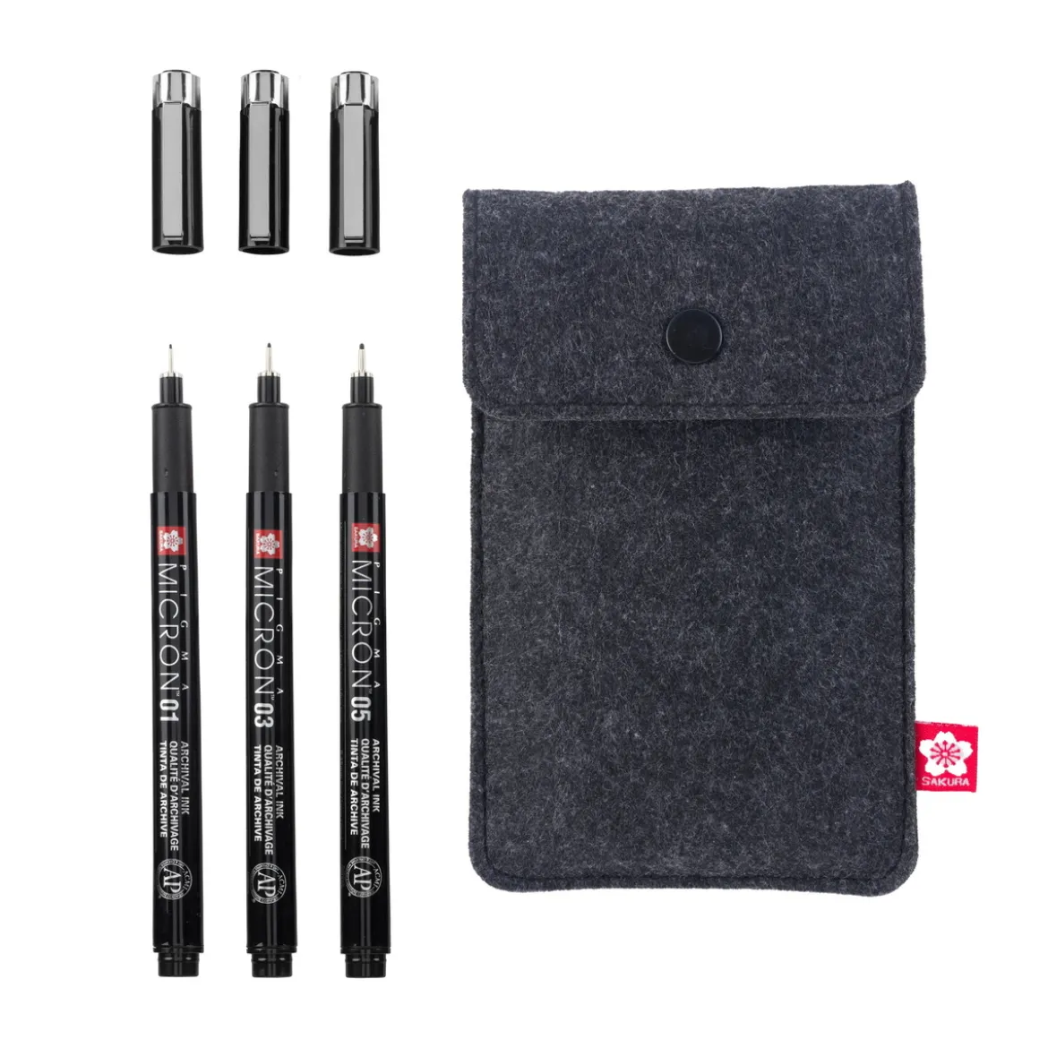 Sakura Pigma Micron Black Edition – 3 st. fineliners #01, 03 och 05 + pennfodral