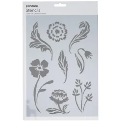 Schablon A4, stencil med blommor & blad
