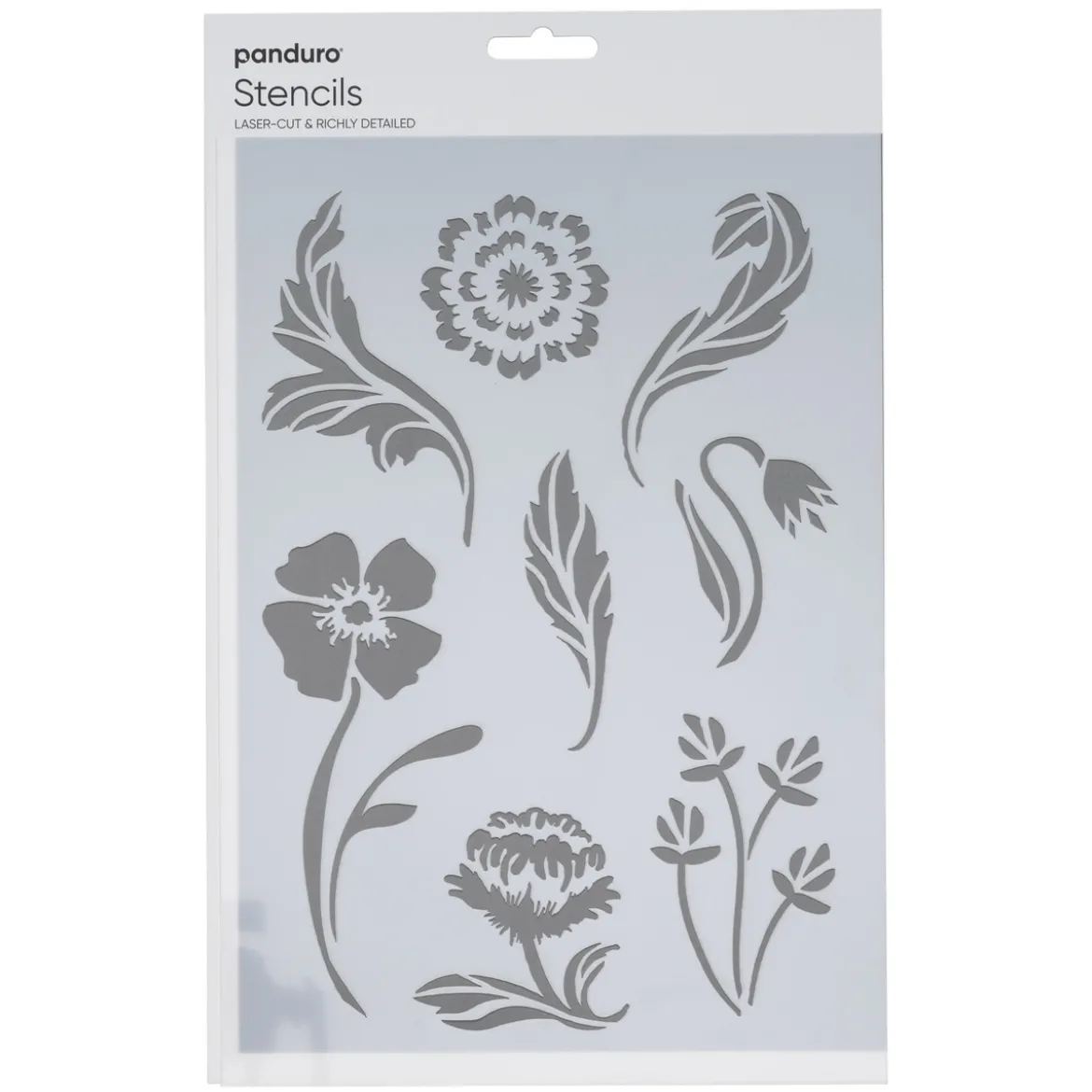 Schablon A4, stencil med blommor & blad