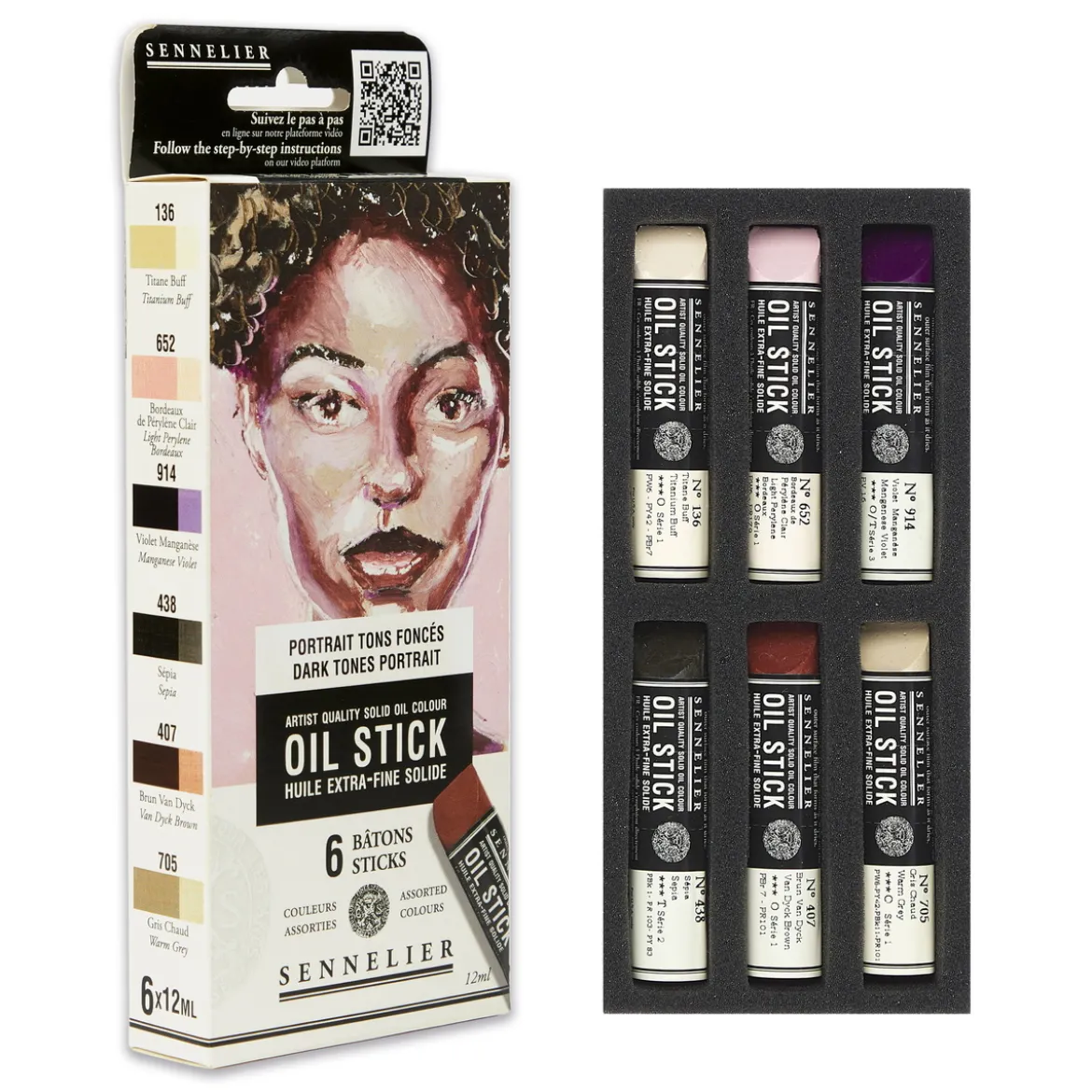 Sennelier Oil Stick Mini Dark Tones Portrait, 6-pack oljefärgskritor à 12 ml