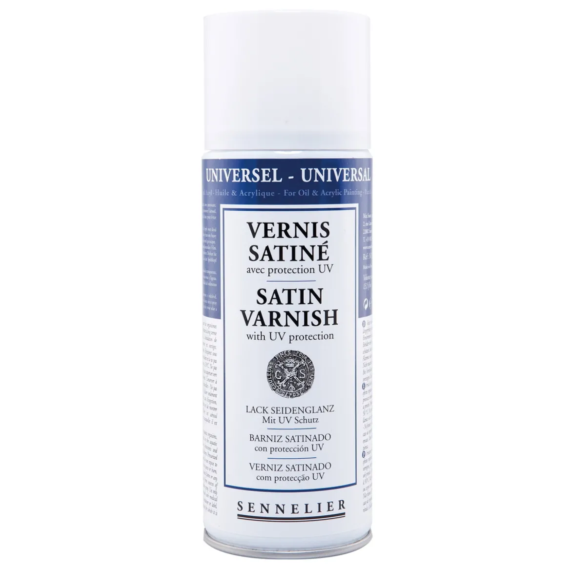 Sennelier Spray Universal Anti-UV Varnish Satin 375 ml, skyddande lack för oljefärg & akrylfärg