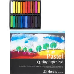 Set med 24 torrpastellkritor & pastellblock 30×24 cm med 25 ark
