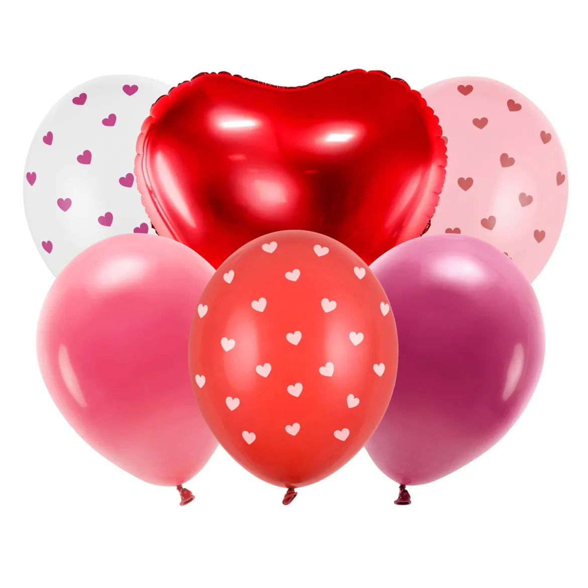Sex ballonger till alla hjärtans dag & valentines! 5 latexballonger à Ø30 cm, 1 folieballong à Ø50 cm