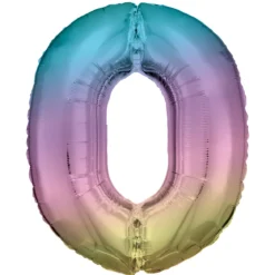 Sifferballong 86 cm hög rainbow, siffran 0 – pynta födelsedagskalaset!