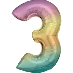 Sifferballong 86 cm hög rainbow, siffran 3 – pynta födelsedagskalaset!