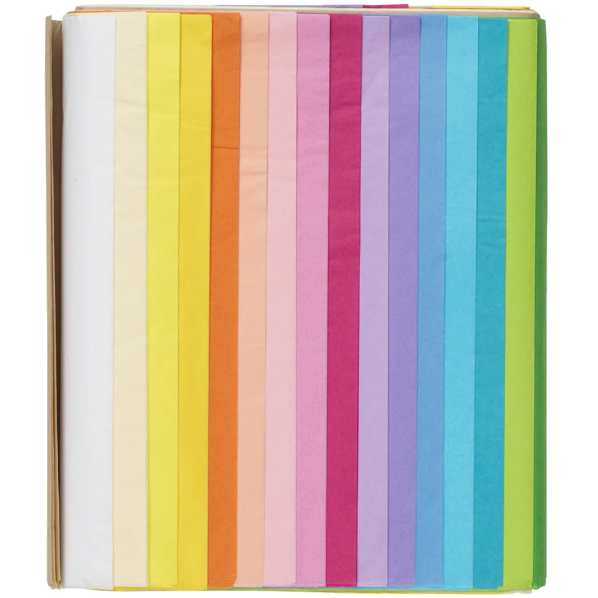 Silkespapper 68 ark à 70×50 cm, pastellfärger. 17 färger, 4 av var. 14 g/m²