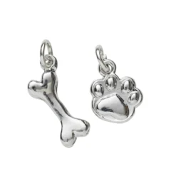 2 silverfärgade hängen charms djurtass 10×12 mm, ben 8×17,7 mm