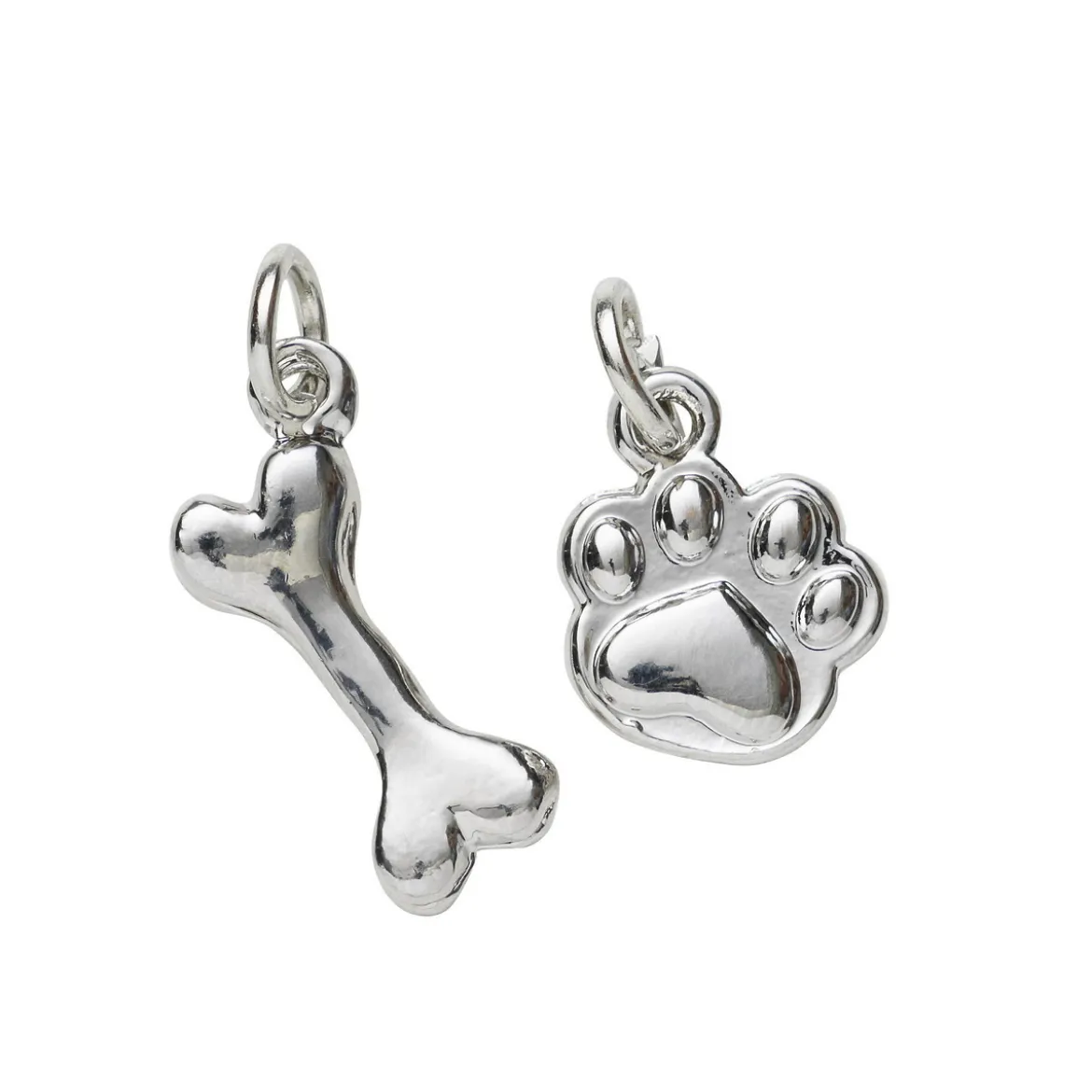 2 silverfärgade hängen charms djurtass 10×12 mm, ben 8×17,7 mm