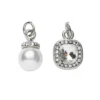 2 silverfärgade hängen charms strass-sten 8×8 mm, pärla Ø8 mm L.12 mm