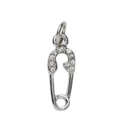 Silverfärgat hänge charm säkerhetsnål med strass 7×14 mm