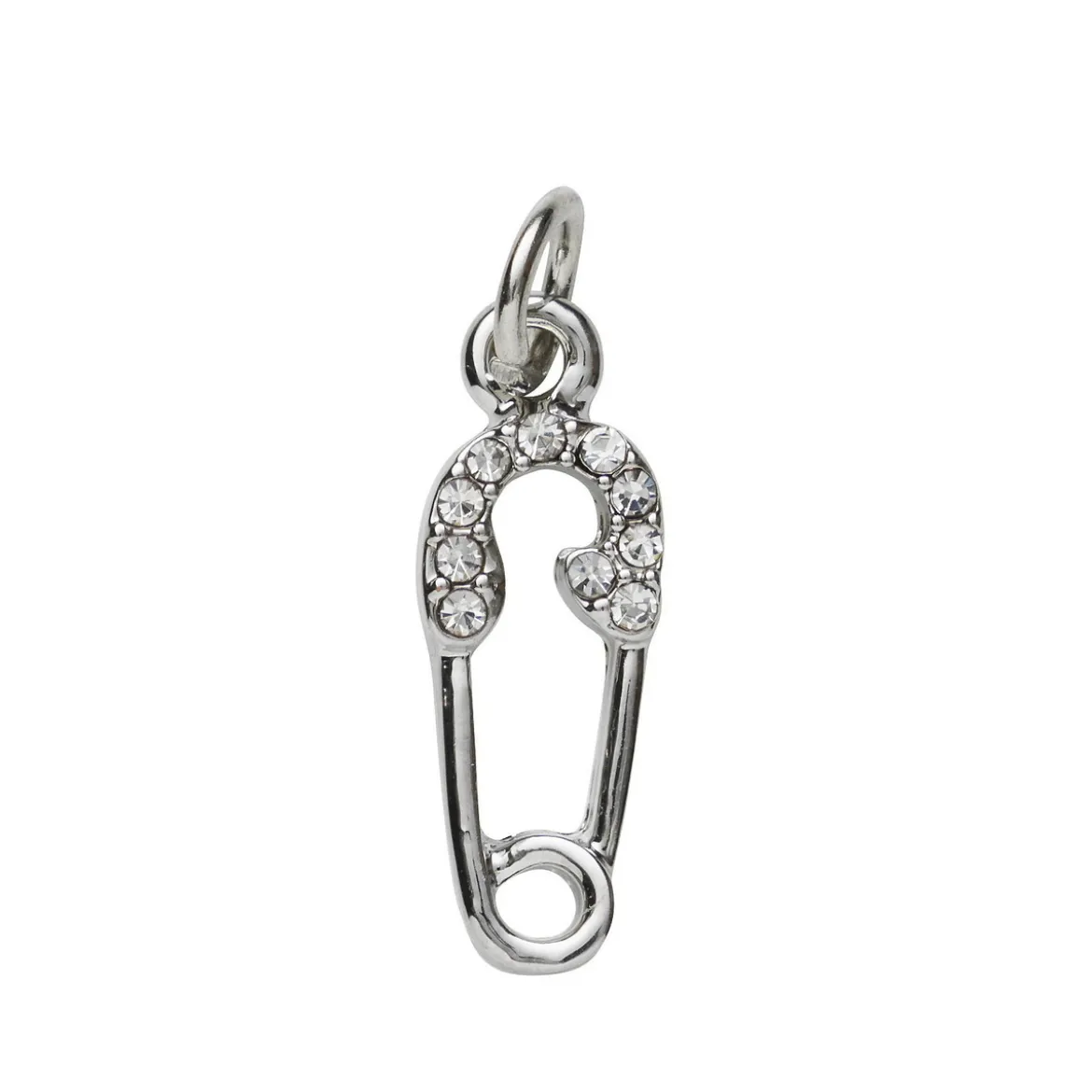 Silverfärgat hänge charm säkerhetsnål med strass 7×14 mm