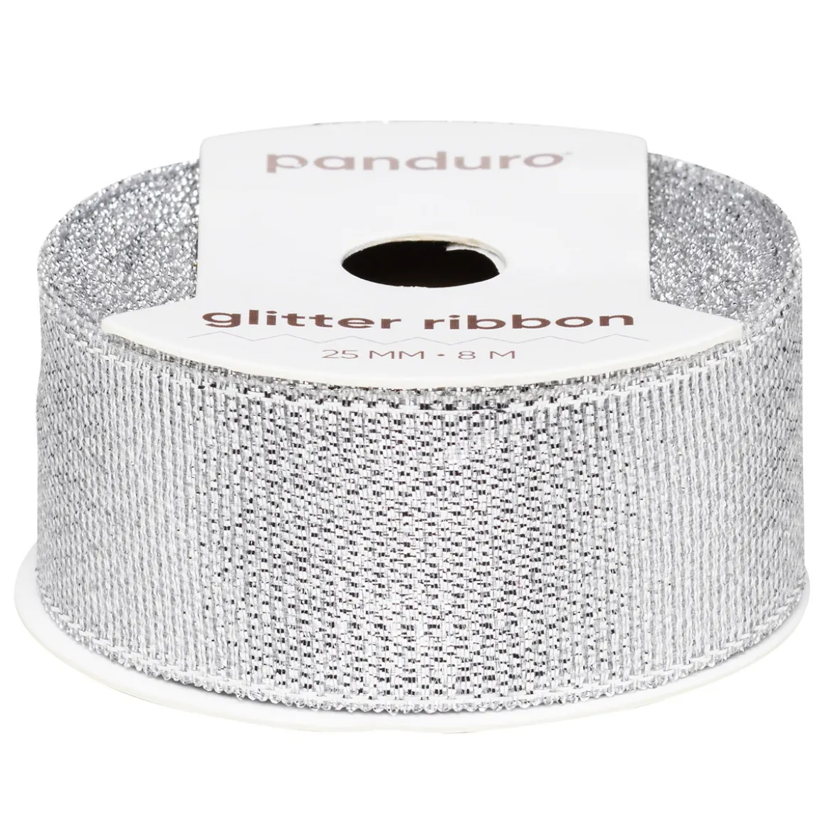Silvrigt glitterband – 25 mm brett och 8 meter långt