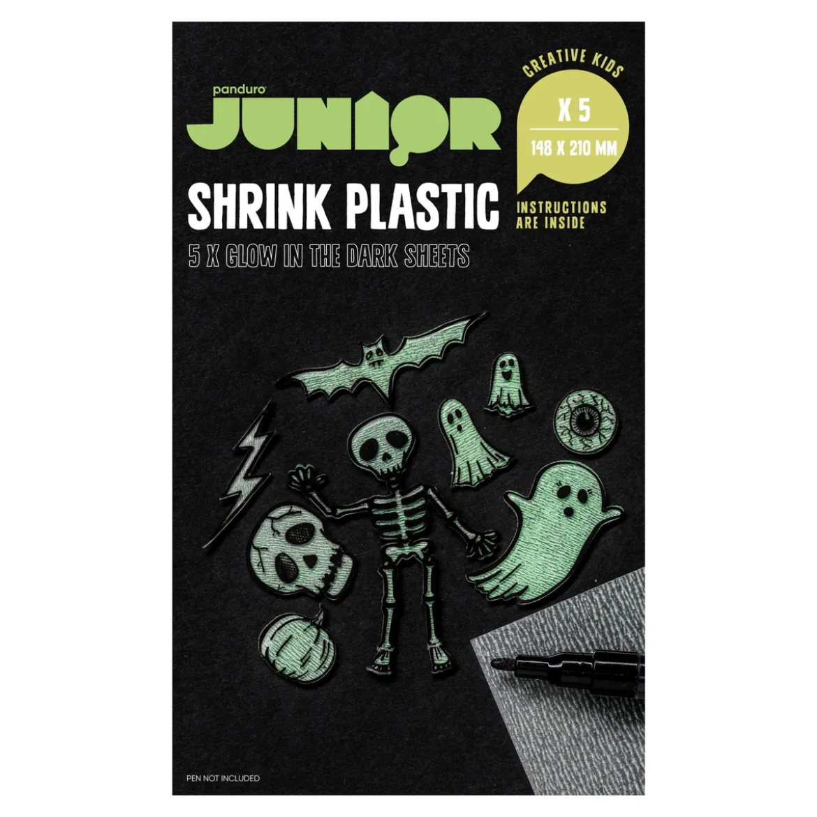 Självlysande glow in the dark krympplast – 5 ark A5 (148x210 mm)