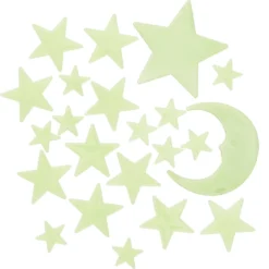 Självlysande klistermärken, glow in the dark måne och stjärnor, 24 st. Ø2,6–7,7 cm