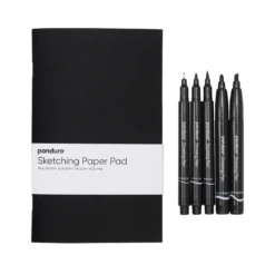 Skiss-set med allt för att skissa med tusch – 5 tuschpennor & 13×21 cm skissbok, 20 ark