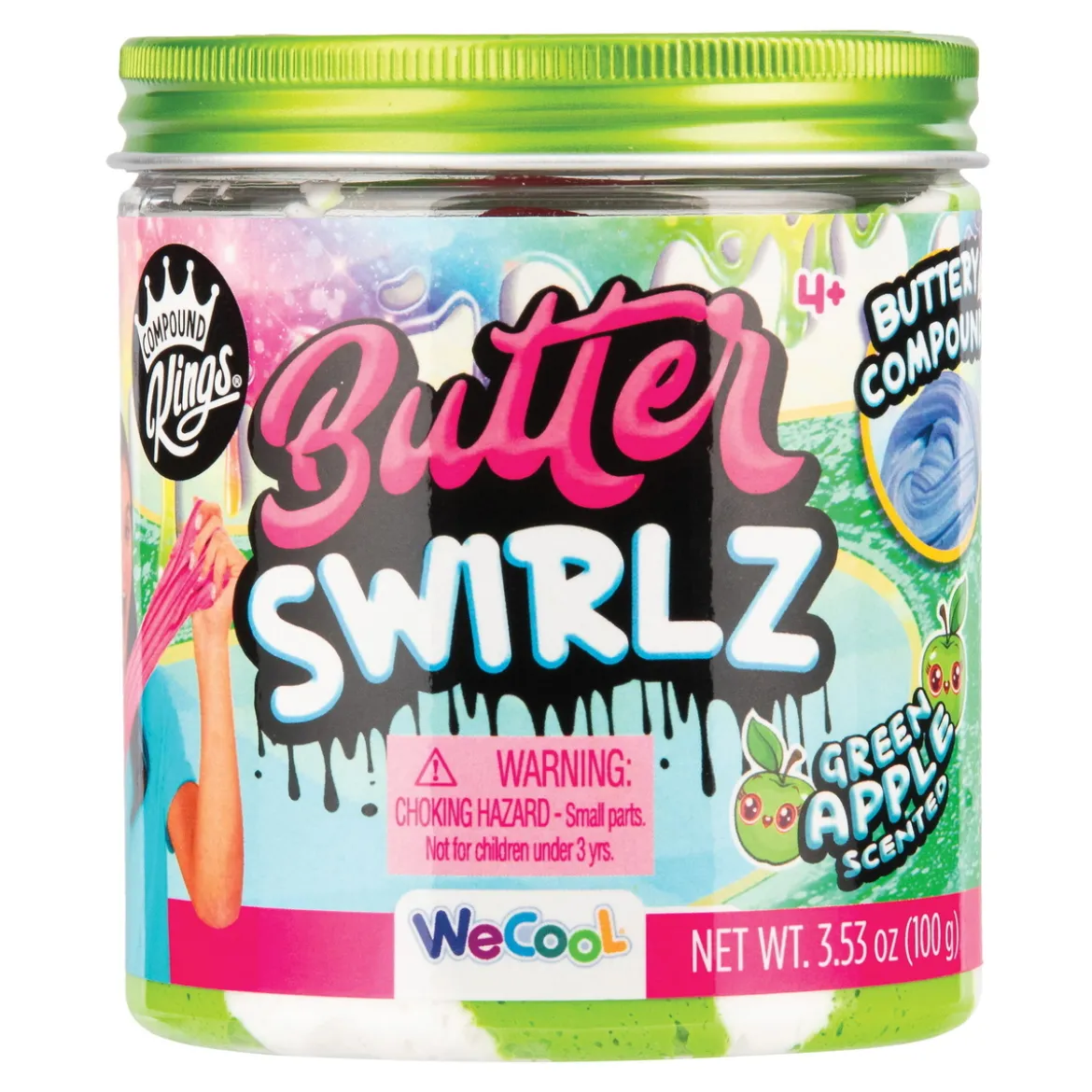 Slime Butter Swirls Jar Apple Green, grönt och vitt slajm. 100 gram