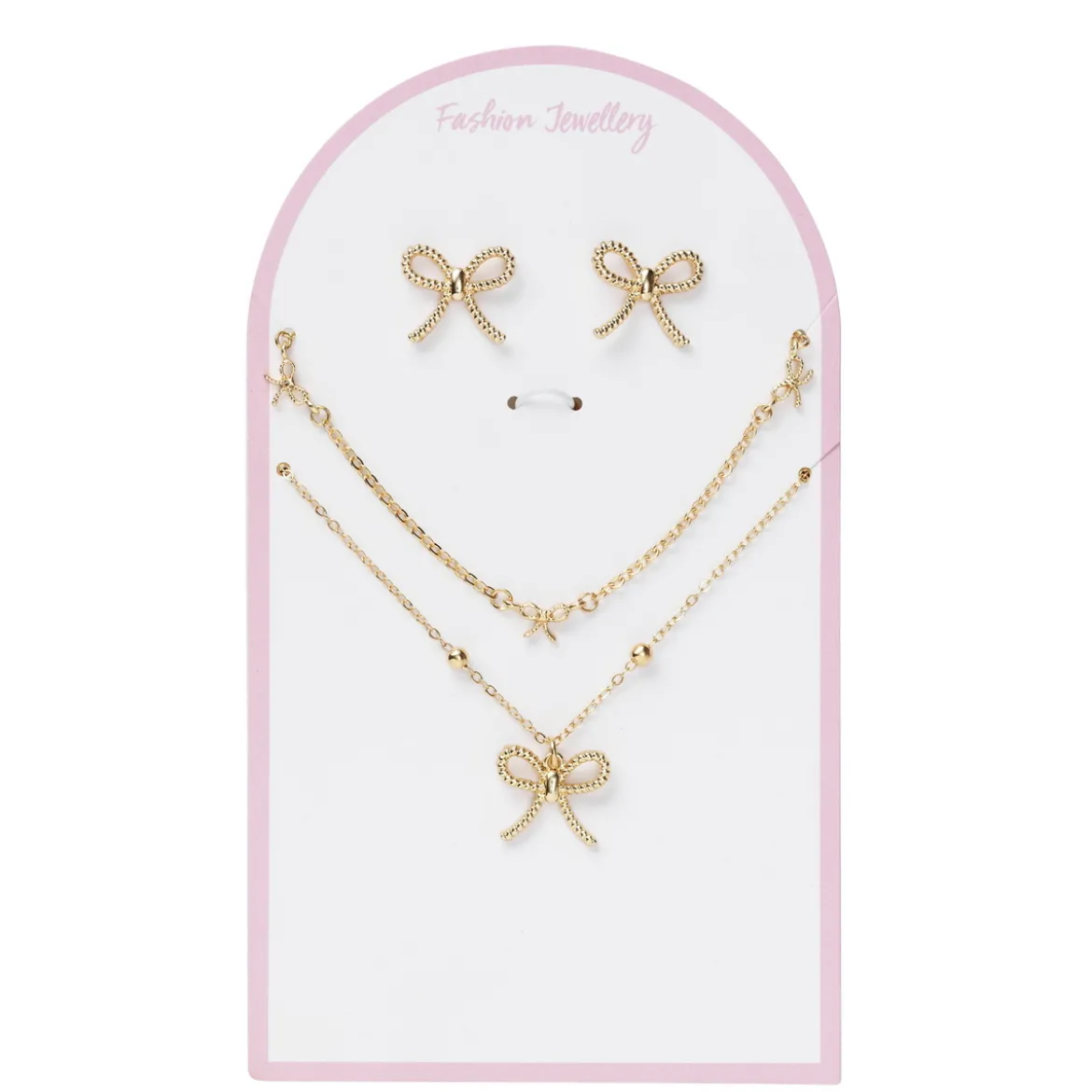 Smyckeset med guldigt rosett-tema, örhängen, armband & halsband