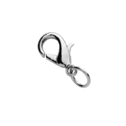 Smyckeslås karbin med ringögla – 12 mm, silverfärgade, 10 st. lås med ringöglor