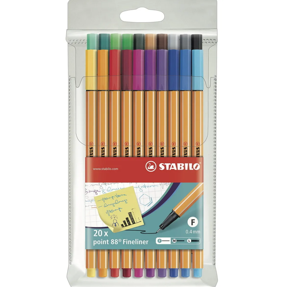Stabilo Point 88 Set, 20-pack fineliners med 0,4 mm spets