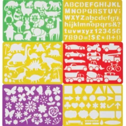 Stenciler schabloner av plast, 21×15 cm, 6 olika fina teman för barn