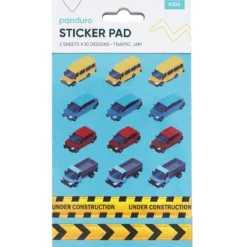 Stickersblock Fordon – 2×10 designer, totalt 20 ark klistermärken med bilar & flygplan! 10×18 cm