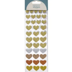 Stickers klistermärken med 175 glittriga hjärtan i guld & silver – B. 12–22 mm