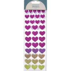 Stickers klistermärken med 175 glittriga hjärtan i 5 olika färger – B. 12–22 mm