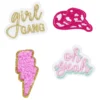 Stickers, 4 st. broderade klistermärken – Girl gang, hatt, oh yeah & rosa blixt