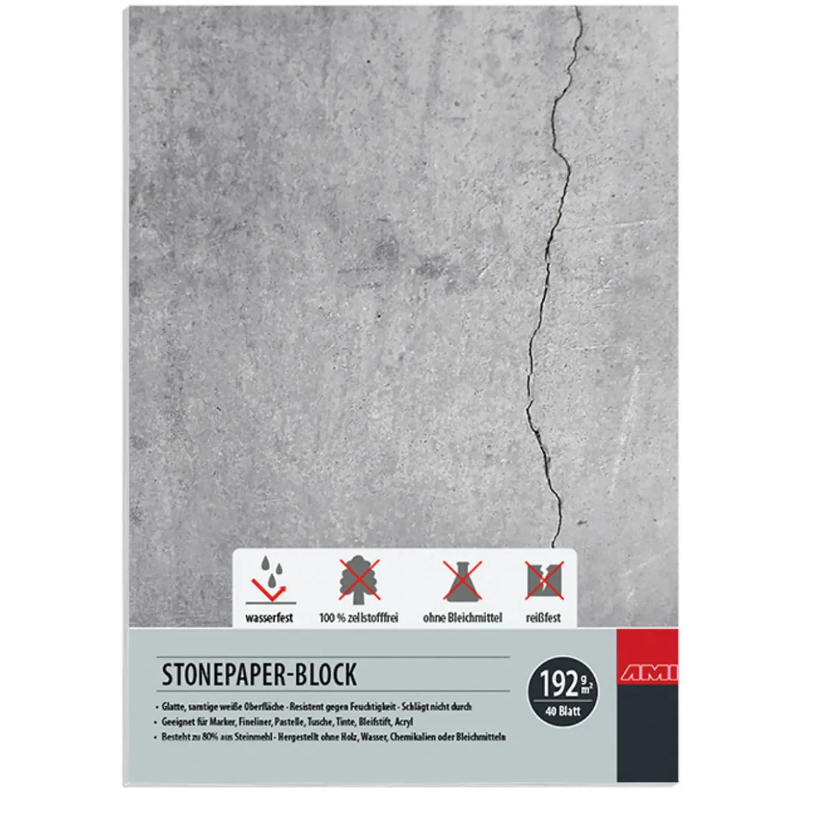 Stone paper / stenpapper A5 (148x210 mm), 40 ark – 192 grams ytvikt