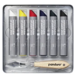 Stora oljefärgskritor, 6-pack basfärger fast oljefärg + målarkniv