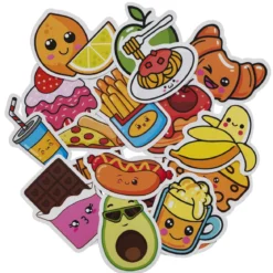 Stora stickers klistermärken med mat-tema, 50 st. 2,5–5 × 2,5–5 cm, beroende på form