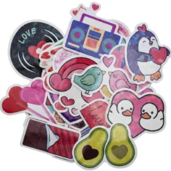 Stora stickers XL klistermärken med rosa & gnistrande kärleksfullt tema med hjärtan, 50 st.
