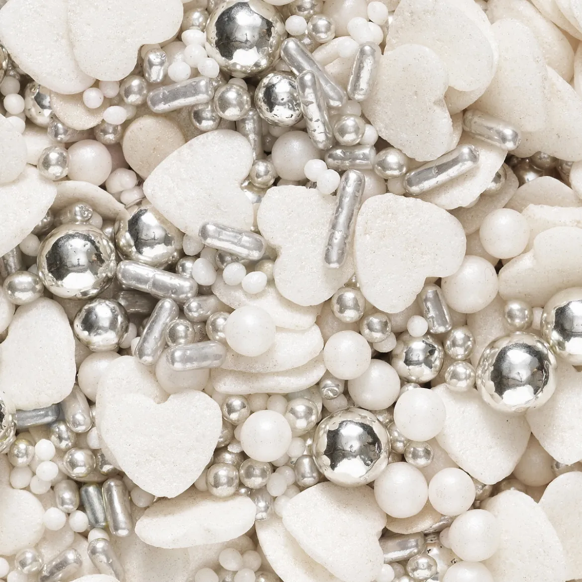 Strösselmix 40g Silver – små & stora silverkulor och ljusa hjärtan
