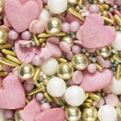 Strösselmix 40g Unicorn – ljust, guldigt och rosa hjärtan i en sagolik enhörnings-mix