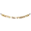 Studentgirlang "Grattis till studenten" på snöre, 3,6 meter lång – 15 cm höga guldbokstäver