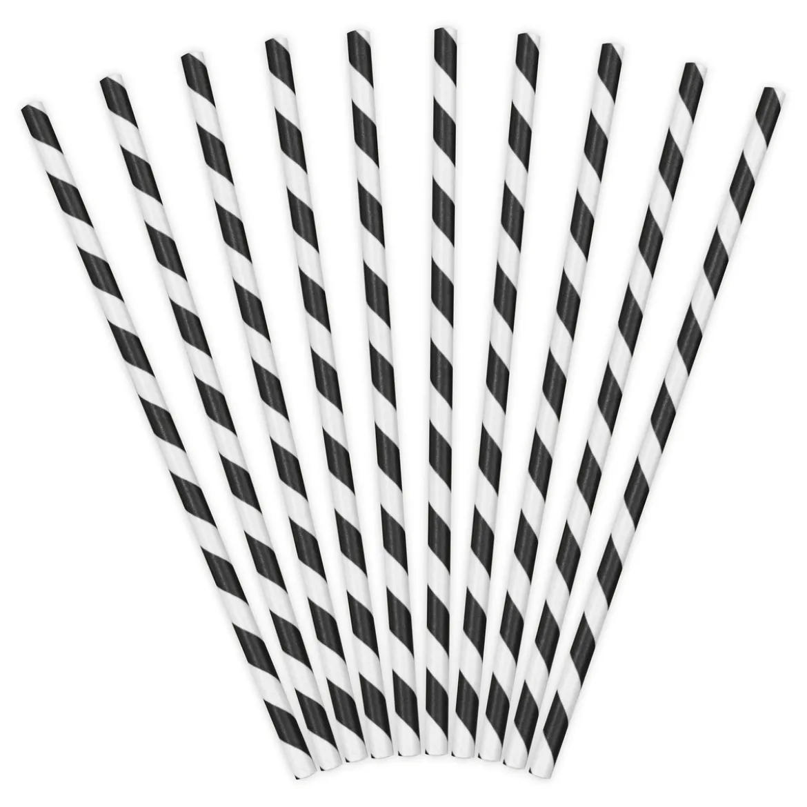 Sugrör av papper 10-pack, svart- och vitrandiga. Längd 19,5 cm