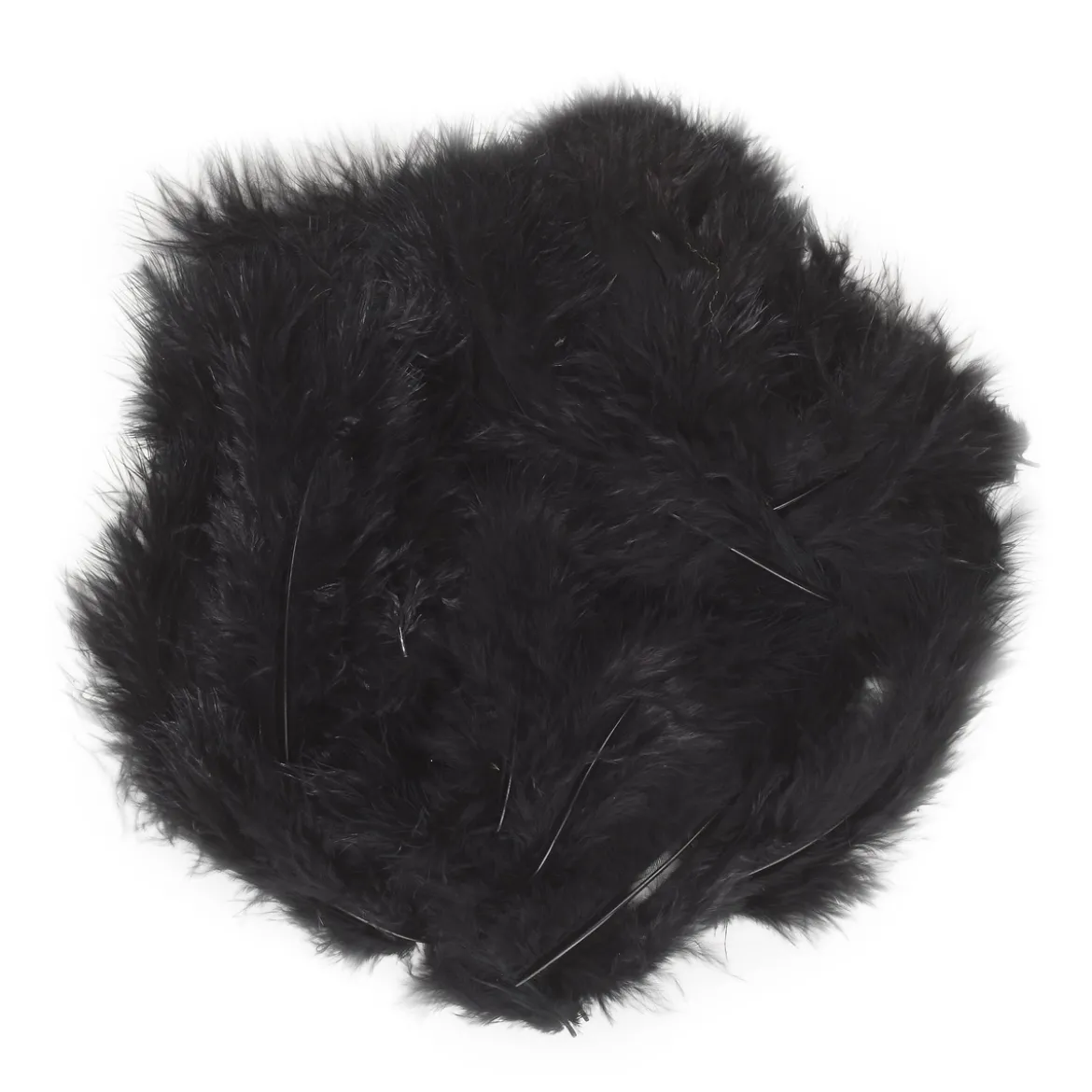 Svarta fluffiga fjädrar från kalkon, längd 5–10 cm, ca 70 stycken