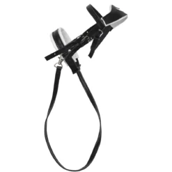 Svart ergonomiskt träns med tyglar till käpphäst och hobby horse