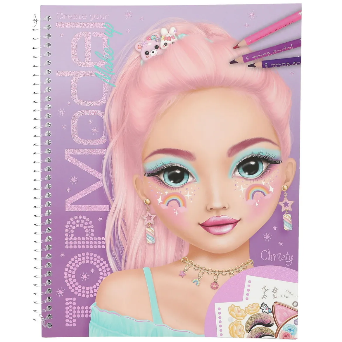 TOPModel Make-Up designbok & målarbok med roliga motiv och klistermärken, 19×24 cm