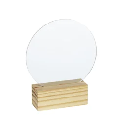 Transparent akrylplatta i träställ, rund Ø14 cm, 3 mm tjock