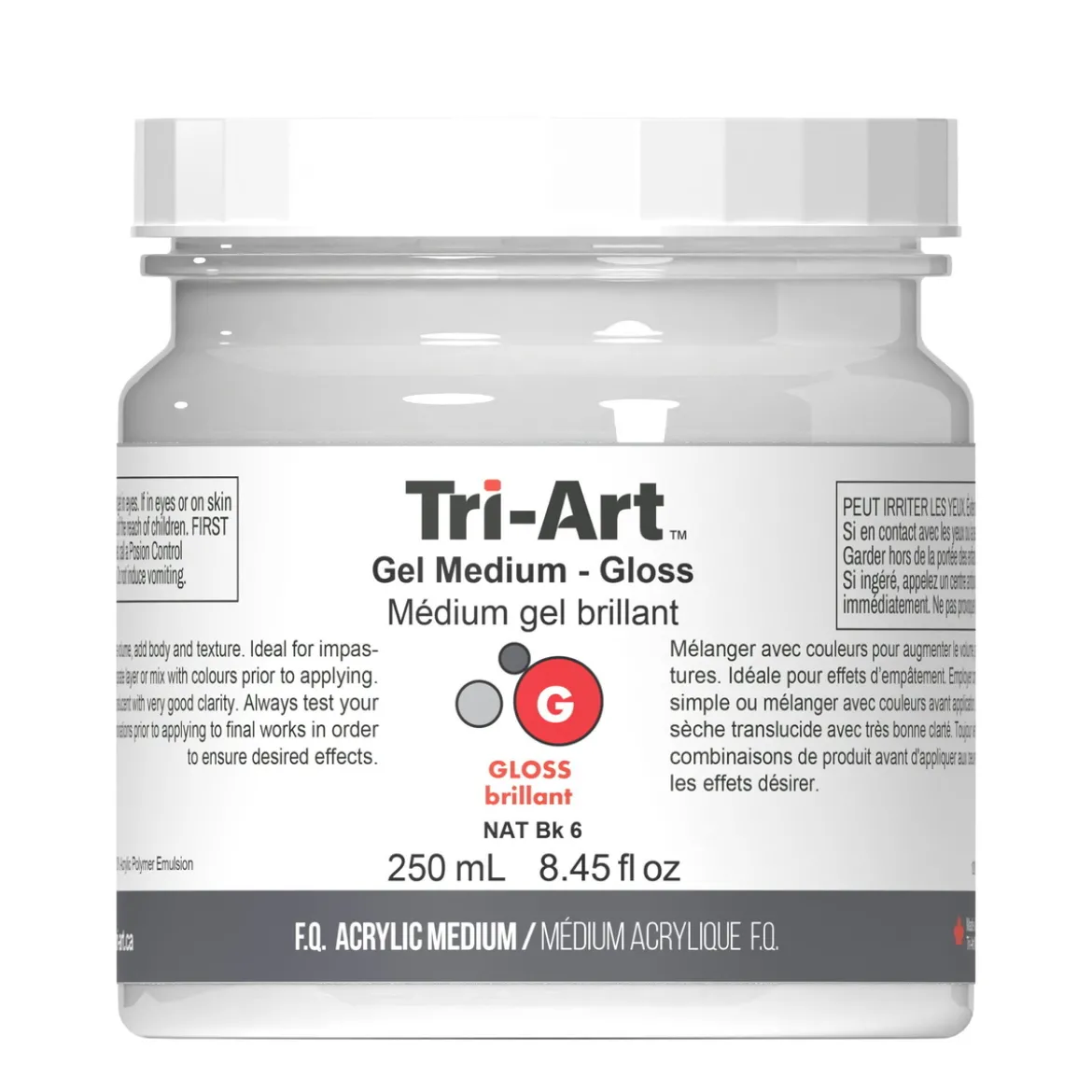Tri-Art Gel Medium Gloss 250 ml, blankt gelbaserat förtjockningsmedel för akrylfärg