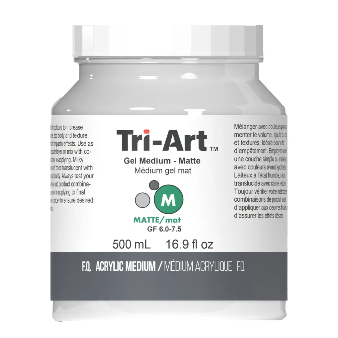 Tri-Art Gel Medium Matte 500 ml, matt gelbaserat förtjockningsmedel för akrylfärg