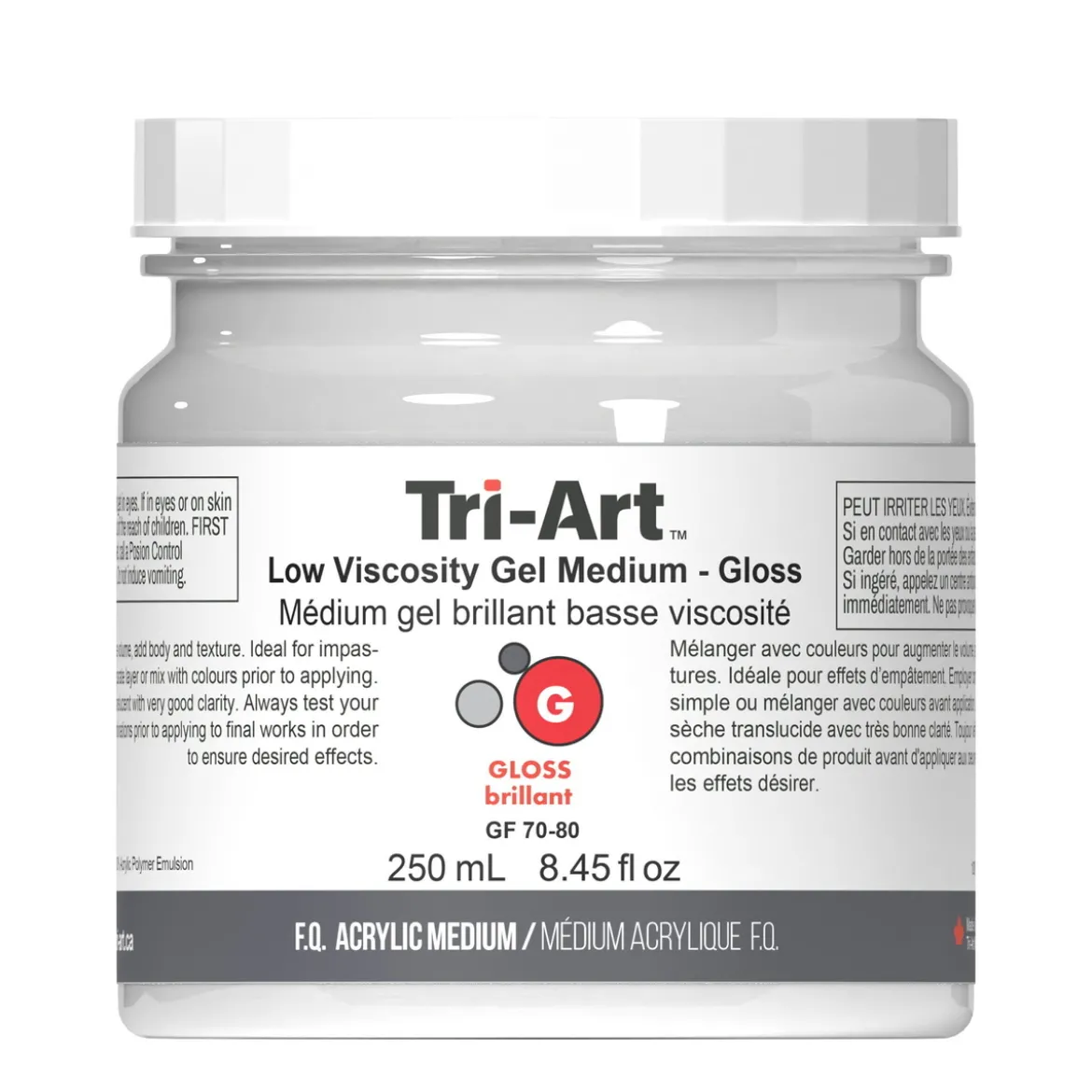 Tri-Art Low Viscosity Gel Gloss 250 ml, blankt gelbaserat förtunningsmedel för akrylfärg