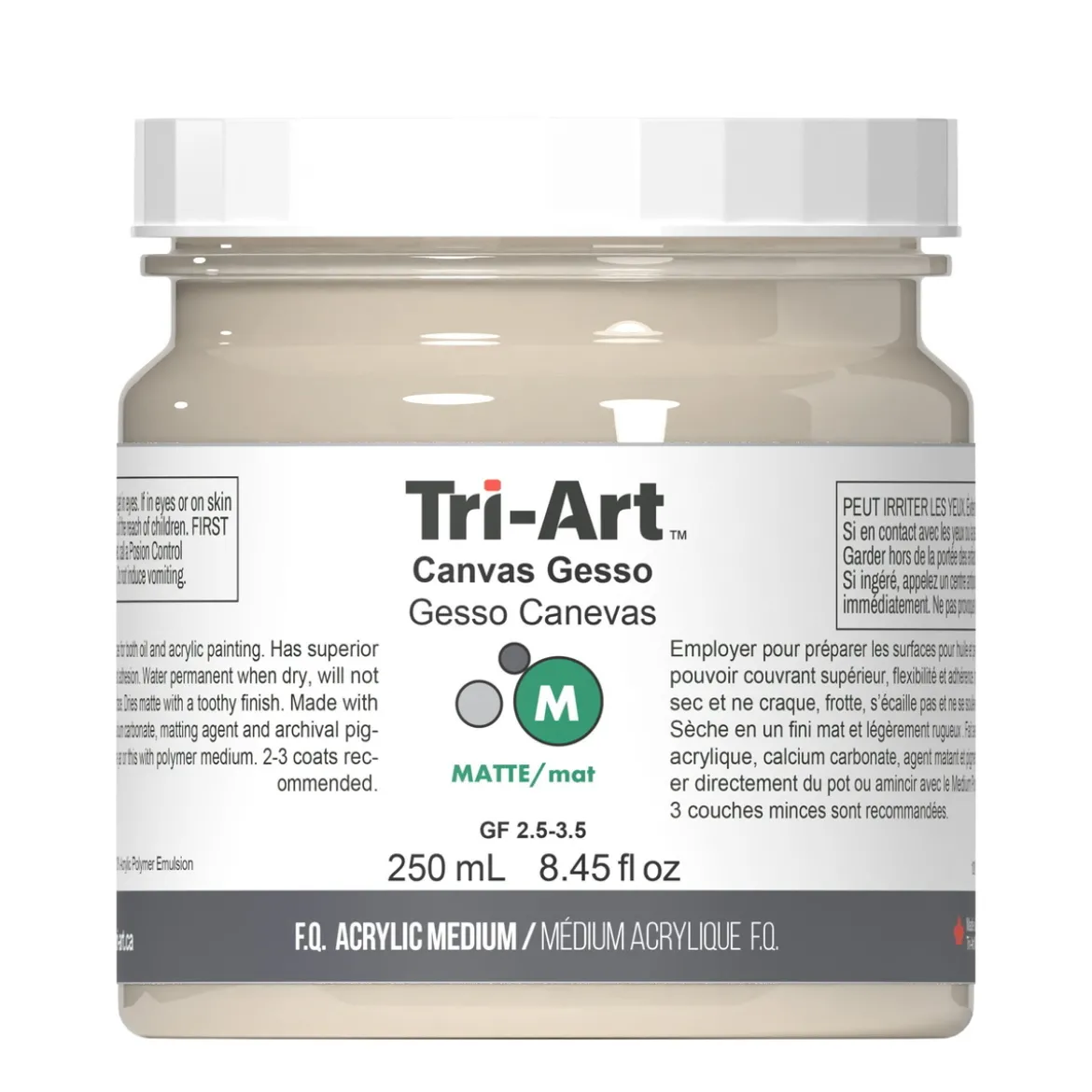 Tri-Art Medium Gesso Canvas 250 ml, beige / cremefärgad grundering för akrylfärg