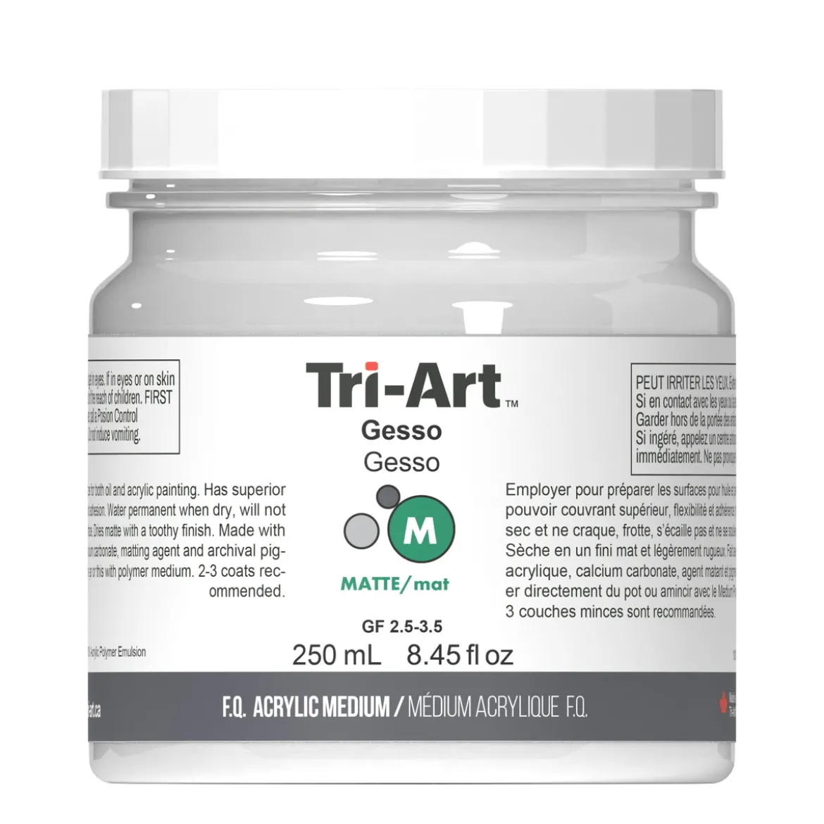 Tri-Art Medium Gesso 250 ml, vit grundering för akrylfärg